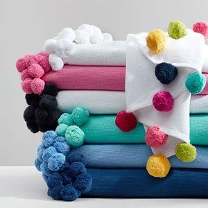 Pottery Barn Teen Pom Pom Organic Throw (Turquoise)